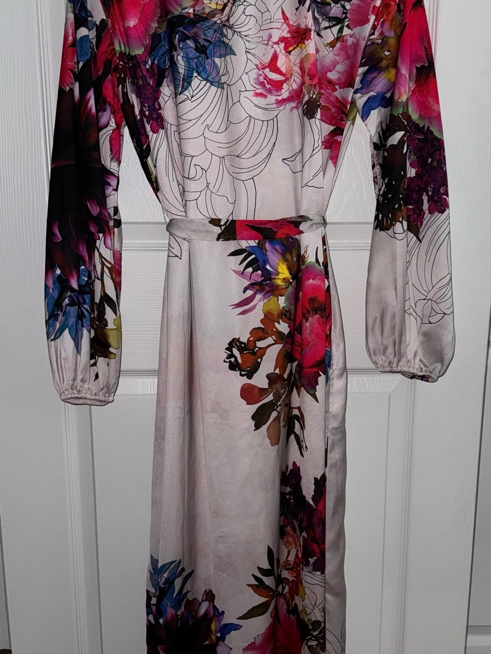 Soma Intimates Floral Long-Sleeve Satin Robe in Pink and Multi